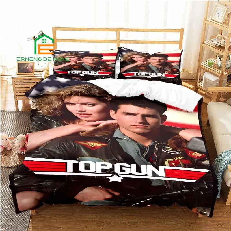 Ensemble d'ensemble de couvercle de couette à motif de chasse d'armes à feu Top Gun pour enfants jeu de lit d'adultes pour enfants