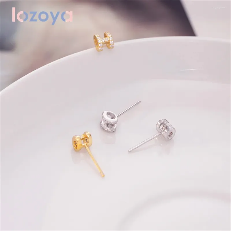 Stud Earrings Lozoya 925 Silver For Women Mini Geometric Letter H Studs Delicate Zircon Jewelry Accessories CZ Oorbellen Piercing