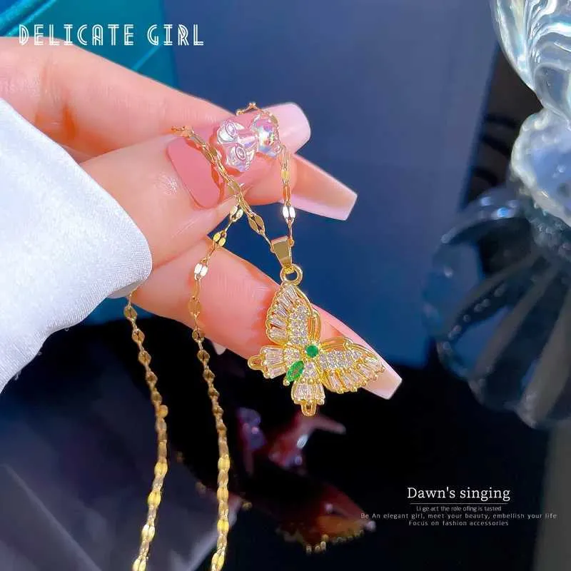 Collane in acciaio inossidabile elegante collana con ciondolo a farfalla con catena in strass per donna girocollo in cristallo scintillante_voghion.com