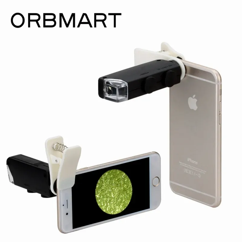 Lente orbmart 60x100x clipe universal na lente de lupa do microscópio de bolso com luz LED para iPhone Samsung HTC Xiaomi Phone