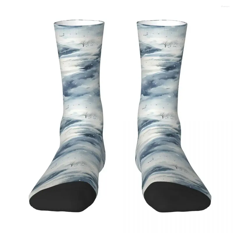 Chaussettes masculines aquarelle de neige de neige chaussette de paysage masculin femmes basester bases personnalisables sweetshirt