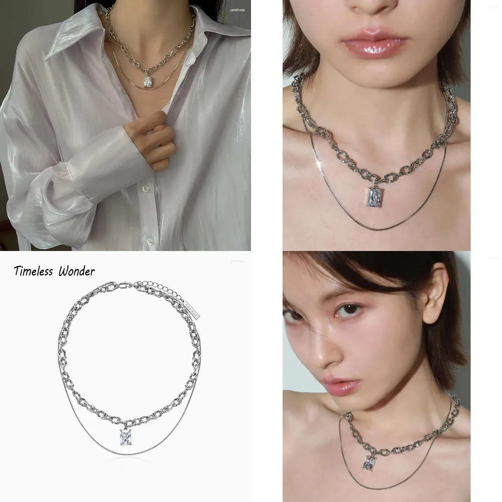 Choker Tidlös Wonder Zirconia Square Layered Chains Halsband för kvinnor Designer smycken punk ins party goth runway uttalande topp 6447 originalkvalitet