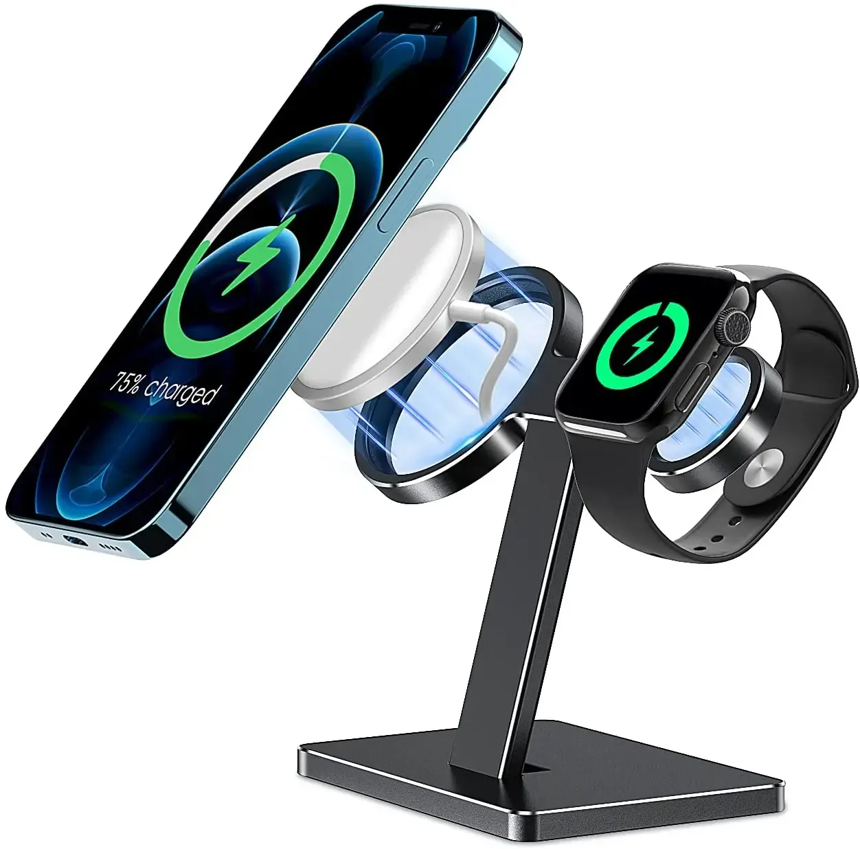 Stands Ewa 2 in 1 Caricatore wireless Stand Alluminio Porta del telefono in lega di alluminio Compatibile con iPhone13/12/Pro/Max/Mini e Apple Watch 3/4/5/6