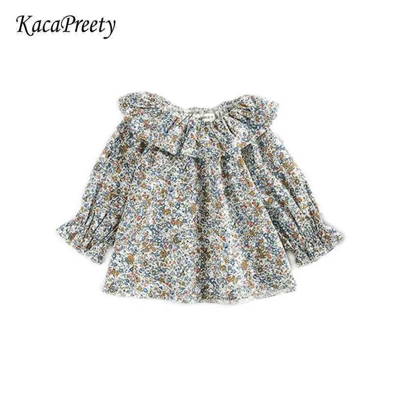 Kinderoverhemden 0-24M Meisjes Ruches Shirt Katoen met lange mouwen Lace Blouse baby pasgeboren baby tops kinderen shirts meisjes kleding lente herfst H240425