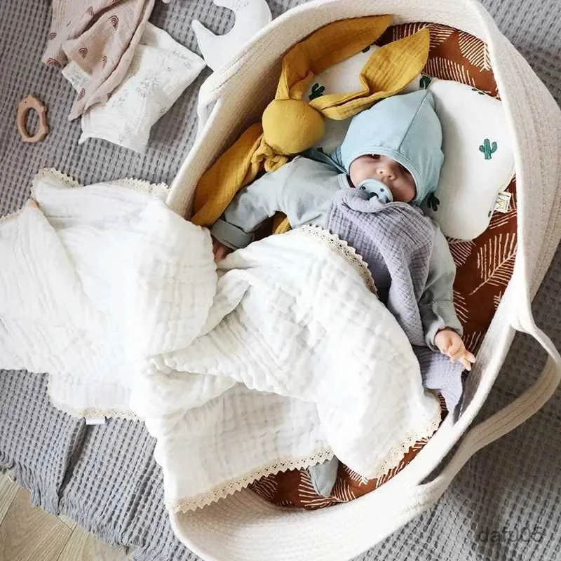 Coperte fasciatura con vagabondo per bambino asciugamano da bagno in cotone in cotone sei strati waddle in pizzo garza