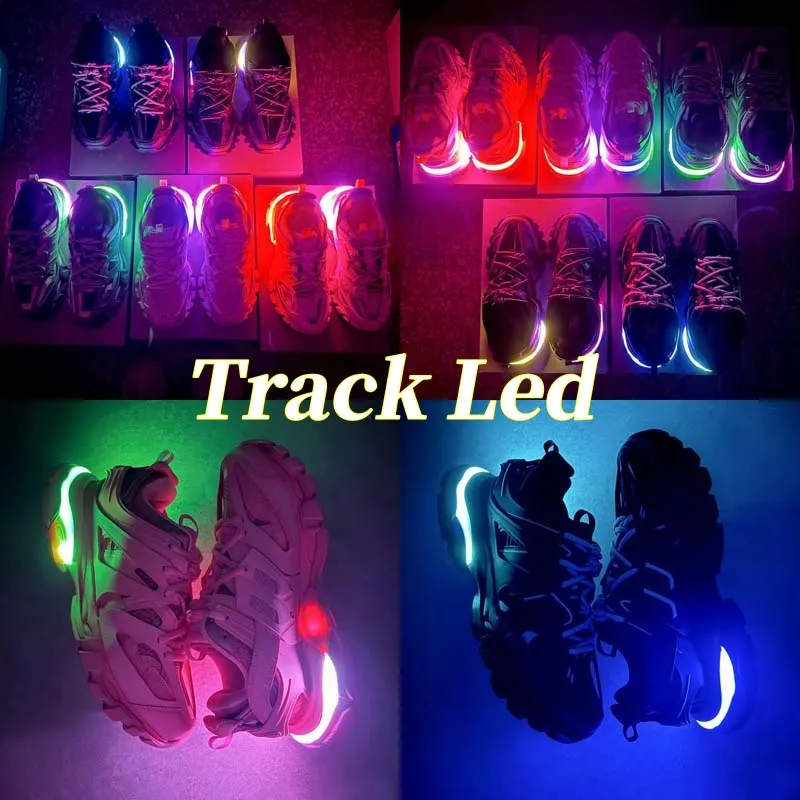 Balenciaga Track LED 3 3.0 Sneaker for men women shoes track runner led lighted gomma leather Grey Trainer Nylon Printed Platform Sneakers【code ：L】Light tracks size 45