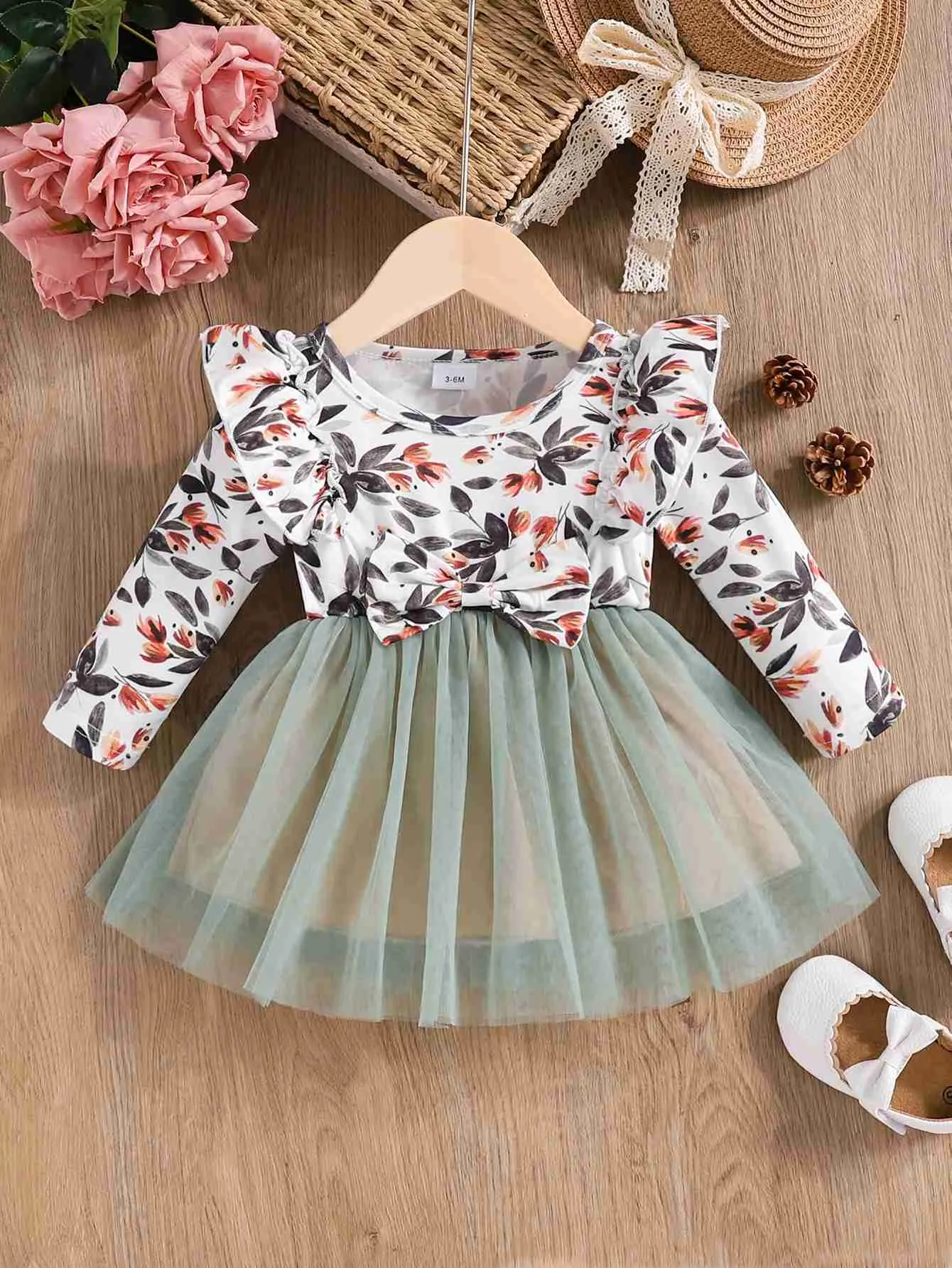 Girl's Dresses Infant Newborn Baby Girls Spring Autumn Round Neck Long Sleeved Fashion Casual Dress 0-36M d240425