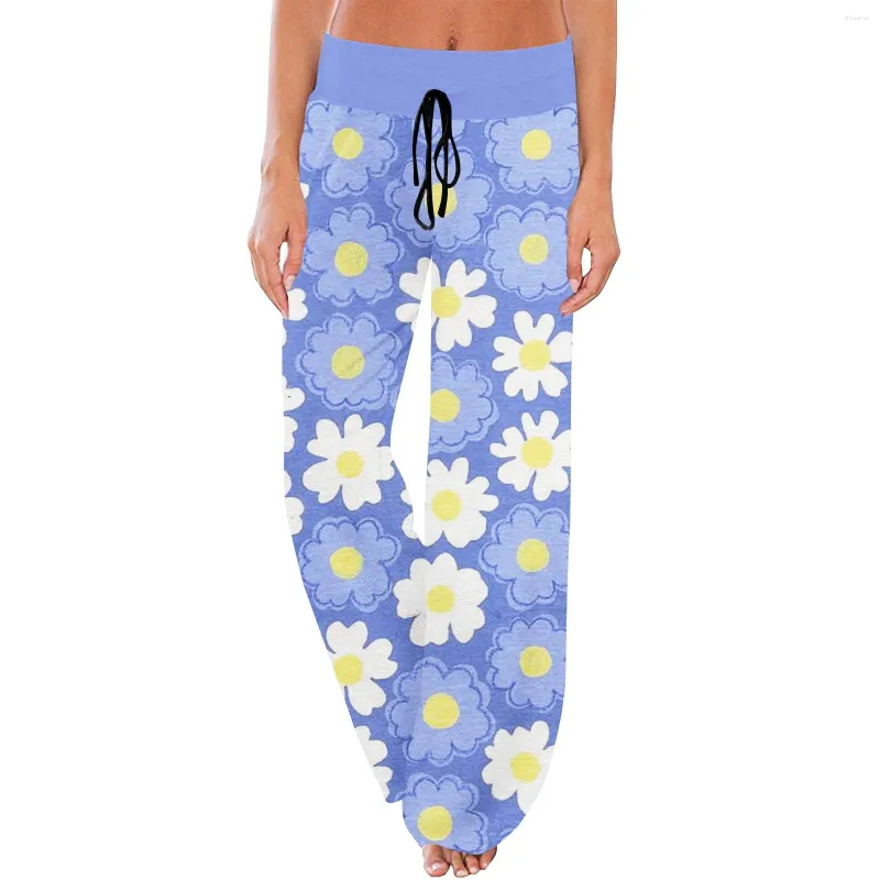 Pantalones de mujer cómodos pijama de bolsillo impresión floral cordero ancho ancho de pierna holgada gimnasia gimnasia deportiva jogger pantalones pantalones