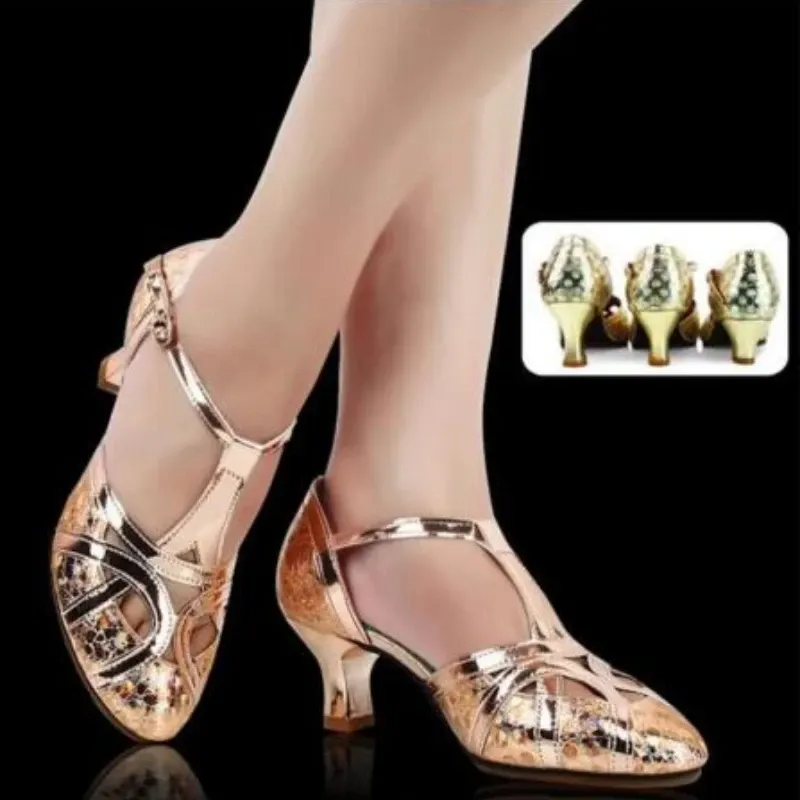 Buty Glitter skórzane damskie buty latynoskiego taneczne zamknięte palce miękki Solsa Salsa Modern Shoe Tango Ballroom Tańcowe buty 3,5/5,5/6,5 cm pięty