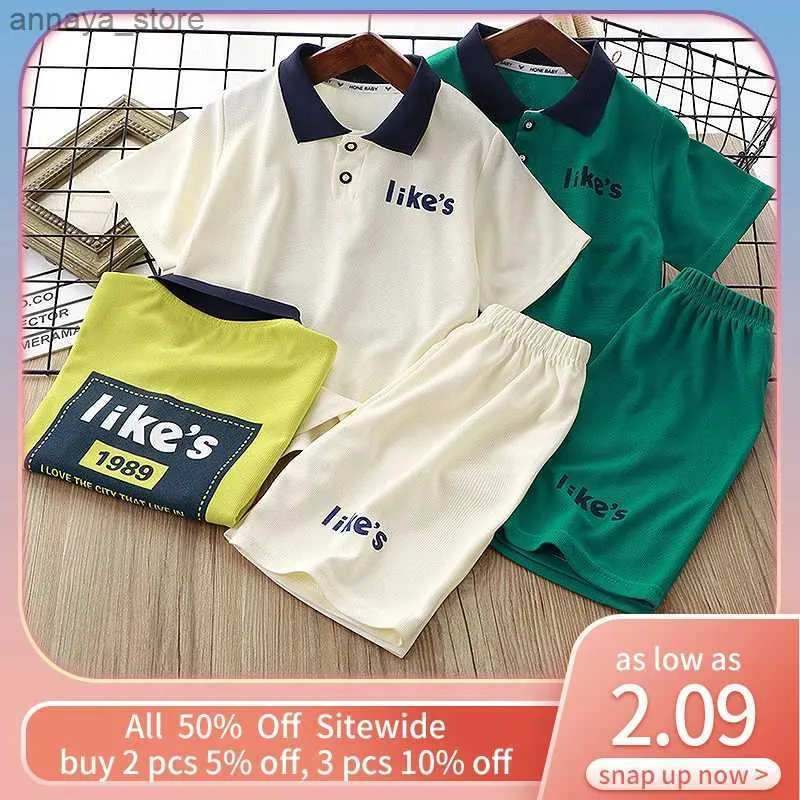 T-shirts Fashion Letter Enfants Short Tshirt Set Summer Kid Polo Square Pant à manches courtes Boy Girl Tracksuits Sheild Color tenue COSSL2404