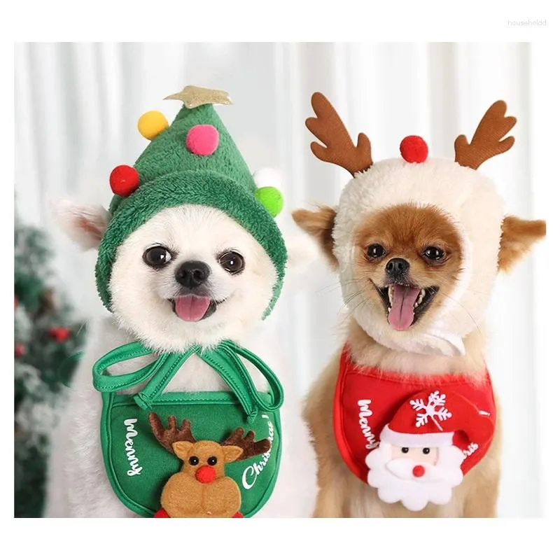 Dog Apparel Collar Christmas Cotton Plush Cute Adjustable Leash Retractable Hat Winter Puppy Pet Accessories Coleira Cachorro