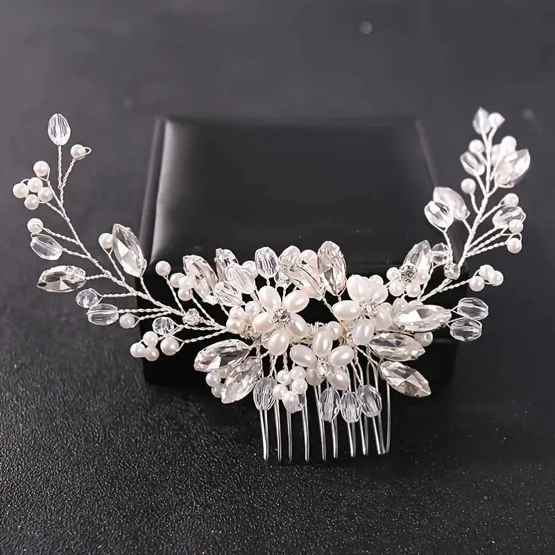 Upqj Wedding Hair Jewelry Crystal Rhinestone Flower Pearl Hair Soman na głowę Tiara Spinka do włosów dla kobiet Bride Party Wedding Bridal Hair Akcesoria Biżuteria D240425