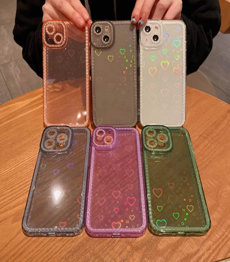 Laser Love Heart Paper Изменение Bling Phone Case для iPhone 14 13 Pro Max Phone13 12 11 XR XS X 8 7 Plus Transparent Glitte1892313