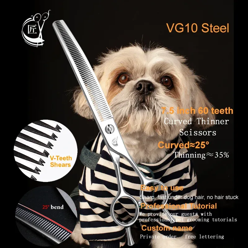 Tesoura Crane Highend Highend 7,5 polegadas Profissional cães cuidando de tesouras magras tesouras curvas tesouras para cães gatos vg10 tijeras tesoura