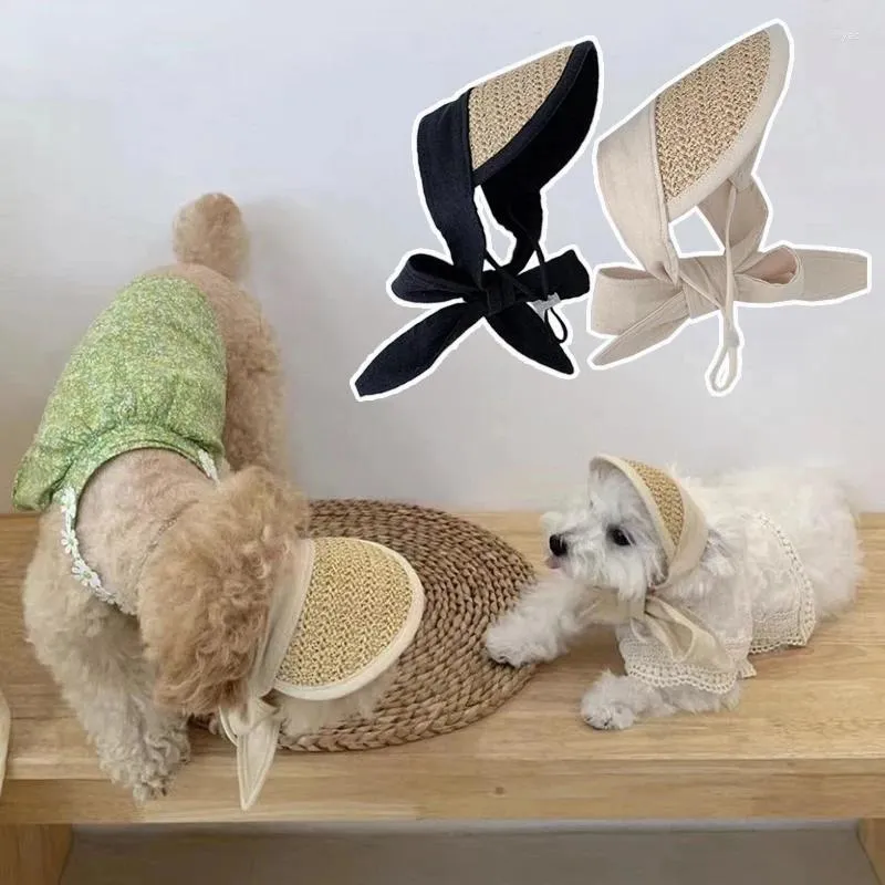 Vêtements pour chiens 1pc chapeau de compagnie tressé de style pastoral petit caps Soft Sunshade costume mignon casquette d'été