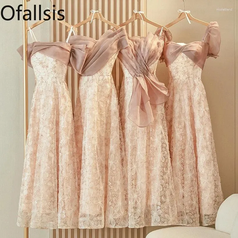 Party Dresses Ofallsis Pink Axless Bridesmaid Dress 2024 Summer Sweet Fairy French Simple Style Sisters Unity Wedding Female