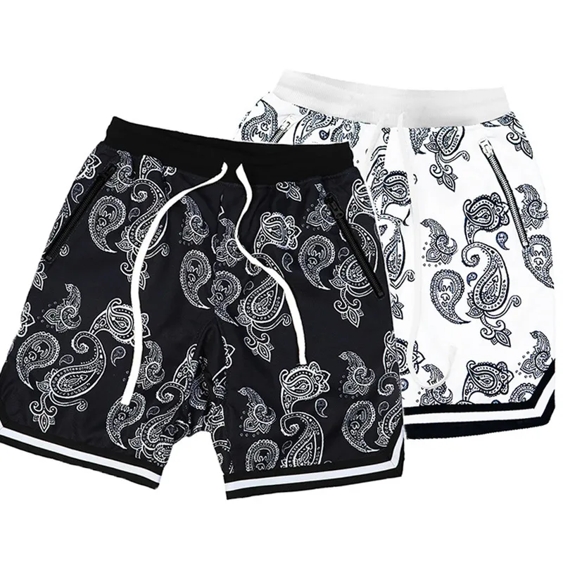 Summer New Cashew Flower Shorts Men's Hip Hop Loose Casual Basketball Five Quarter Pants