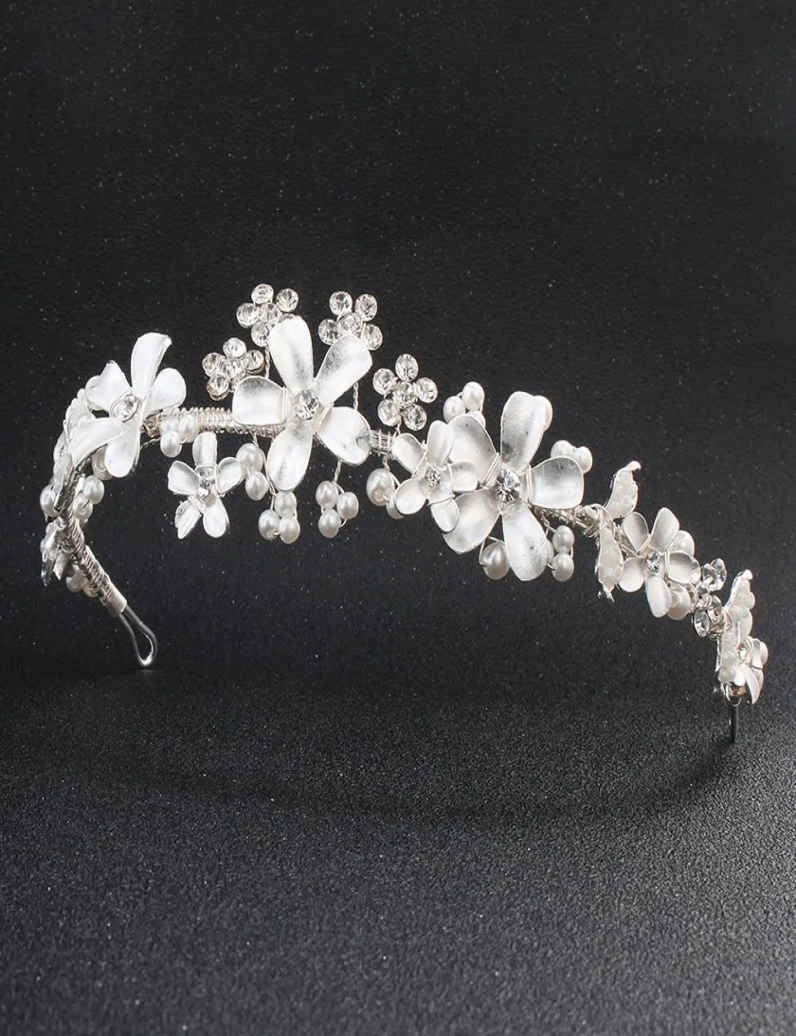 Crianças de casamento de noiva Cristal Stromestone Coroa da cabeça da cabeça Tiara pérola tiara marfim decorações de jóias brancas para cabelos JCI0685986335