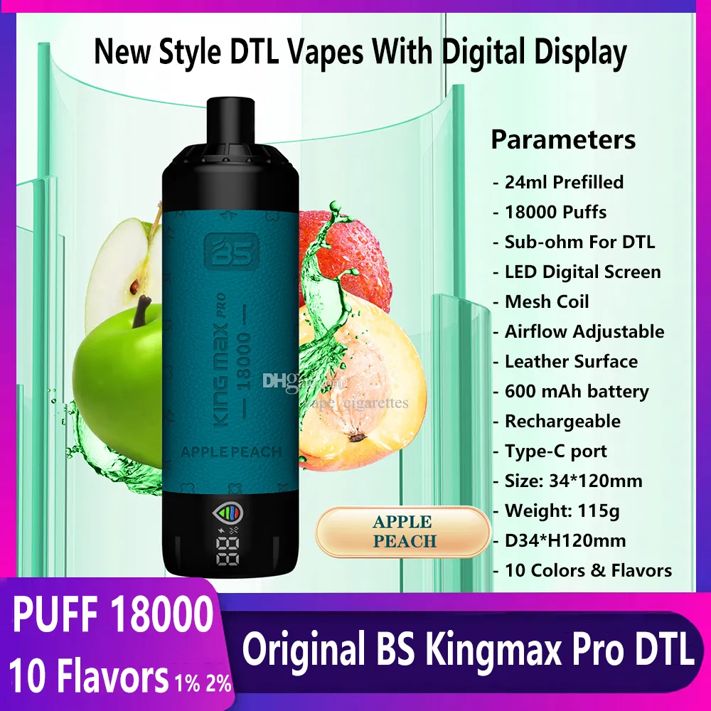 BS New Original Puff18000 Vapes King Max Pro DTL Vaper 18000 Puff 18K Shisha 24ml Pod Mesh Coil Dosuperable Vape Bar Pen vs al Fakher 15000 Puff 20000 20k Cloud