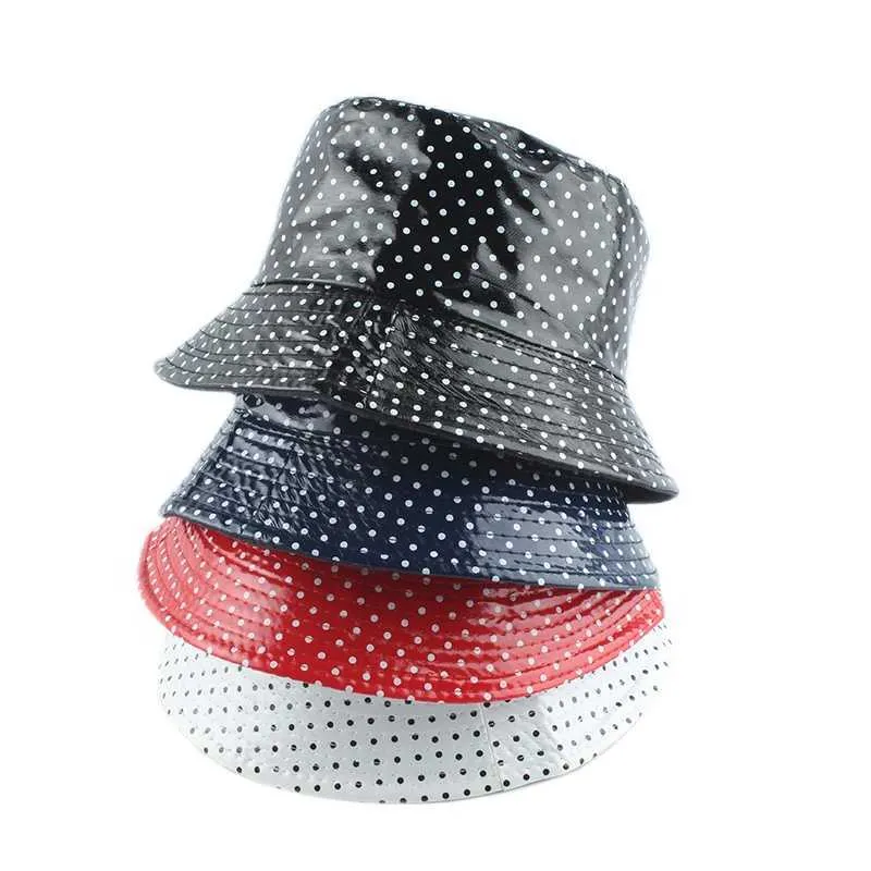 Szerokie czapki z czapki wiadra 2022 skórzana kropka nadruk dwa boczne odwracalne wiadro Hat Waterproof Fisherman Hat Sun C Hats dla kobiet mężczyzn J240425