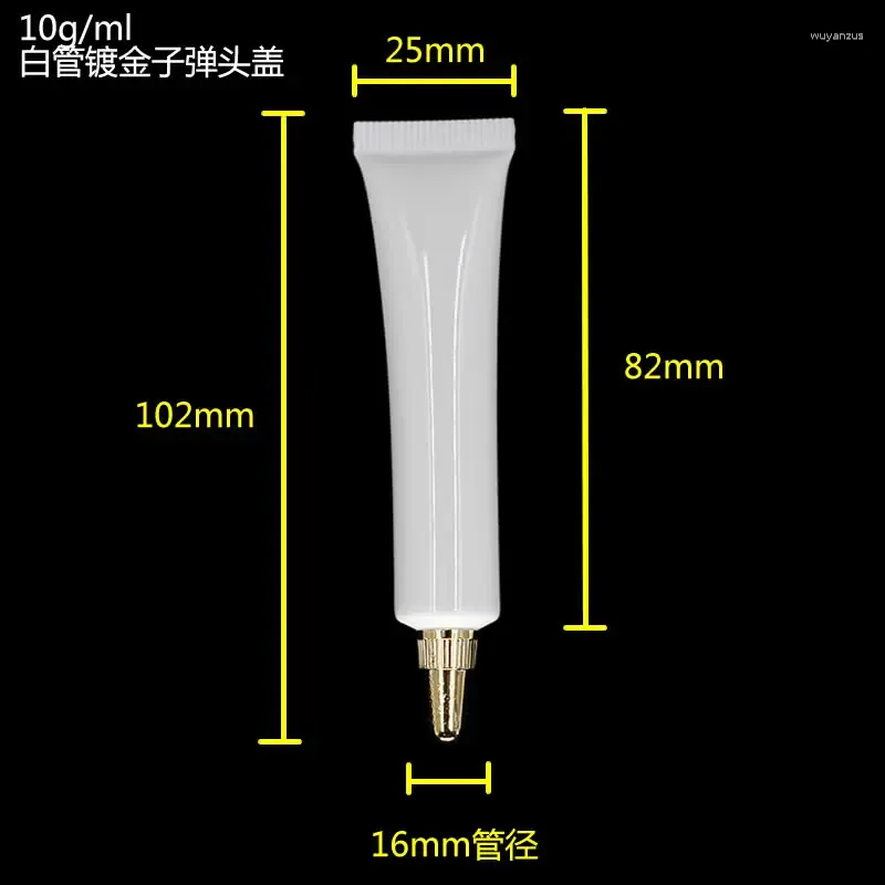 Bouteilles de rangement 10 ml tube doux cosmétique 10g crème blanche avec tubes d'échantillon de couvercle cuspidal doré utilisés pour le récipient pour les yeux