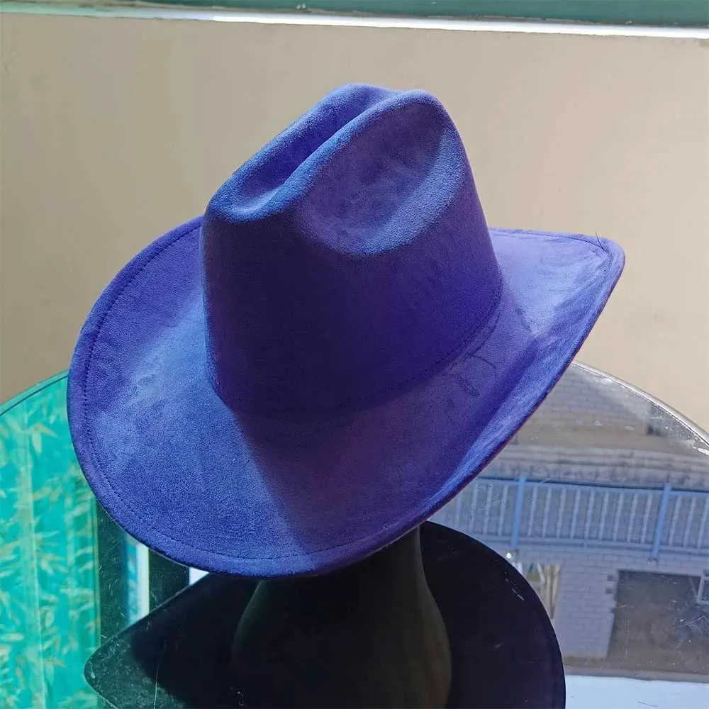 Breda brimhattar hink hattar mocka dubbel konkav cowboy hatt stor grim topp hatt herrar och kvinnor päls jazzhatt 2023 Autumn and Winter New Style Western Cowboy Y240425