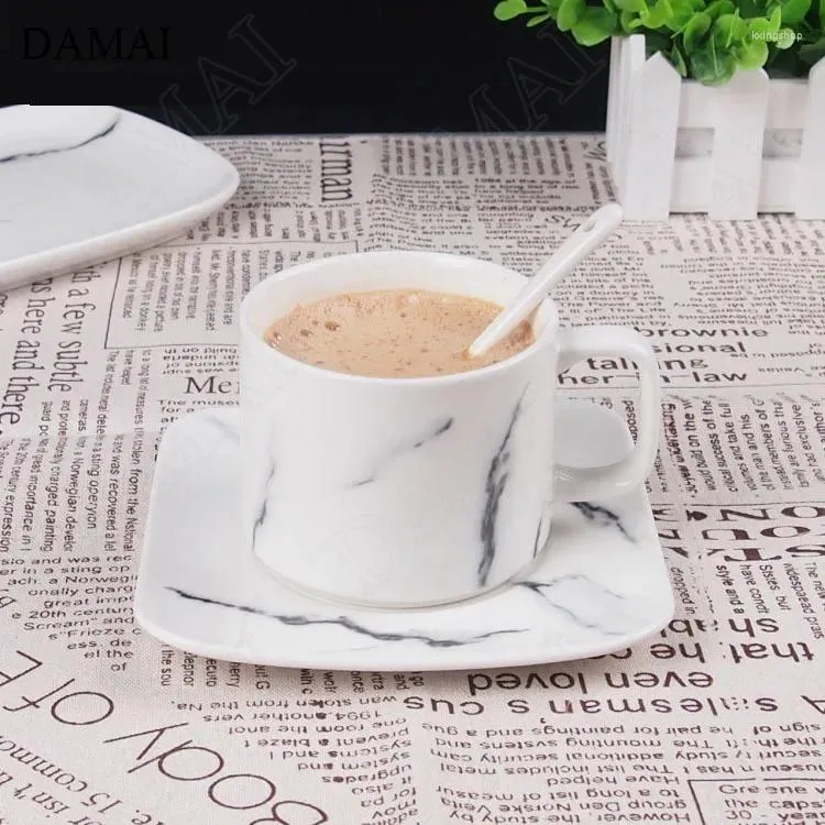 Mugs Creativity Marble Texture Ceramic Nordic Office Desktop Coffee Cups With Base Spoon Afternoon Tea Tableware Home Decoration