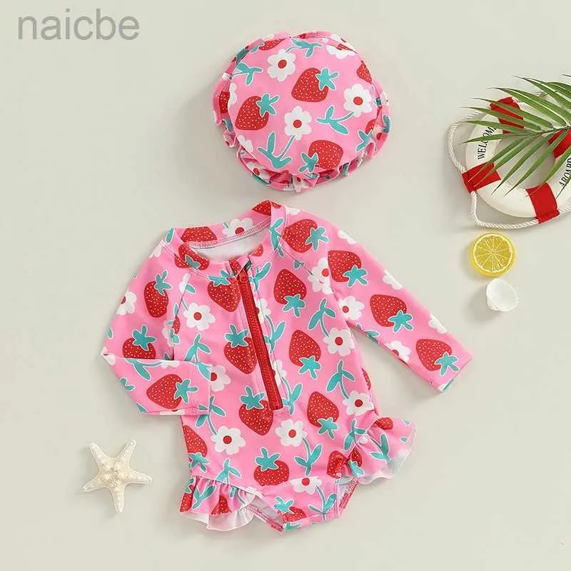 Caps chapeaux mignons à manches longues pour bébés filles de maillot de bain beachwear summer floral imprimé à sauts et capuchons de natation se déroulent pour les maillots de bain pour tout-petits D240425