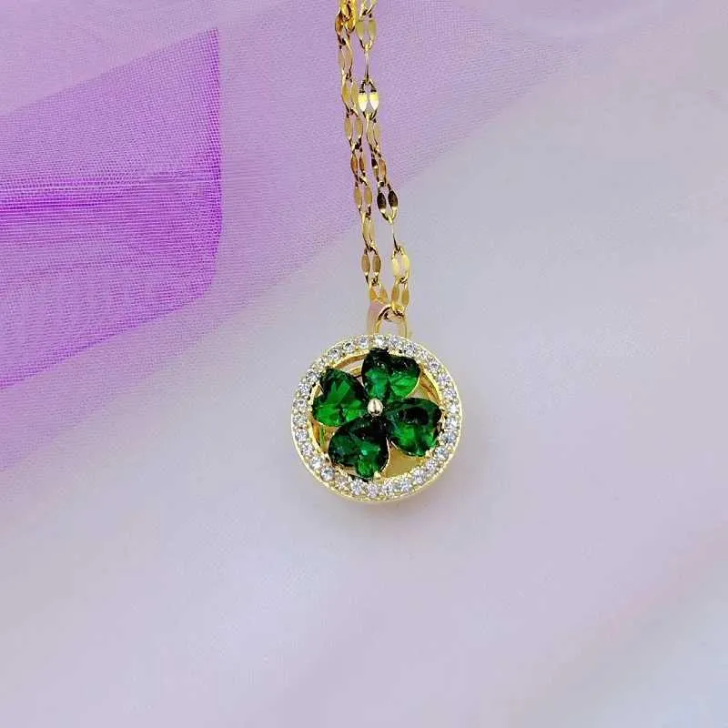 Green Flower Clover Pendant Necklace Vintage Style Gift_voghion.com