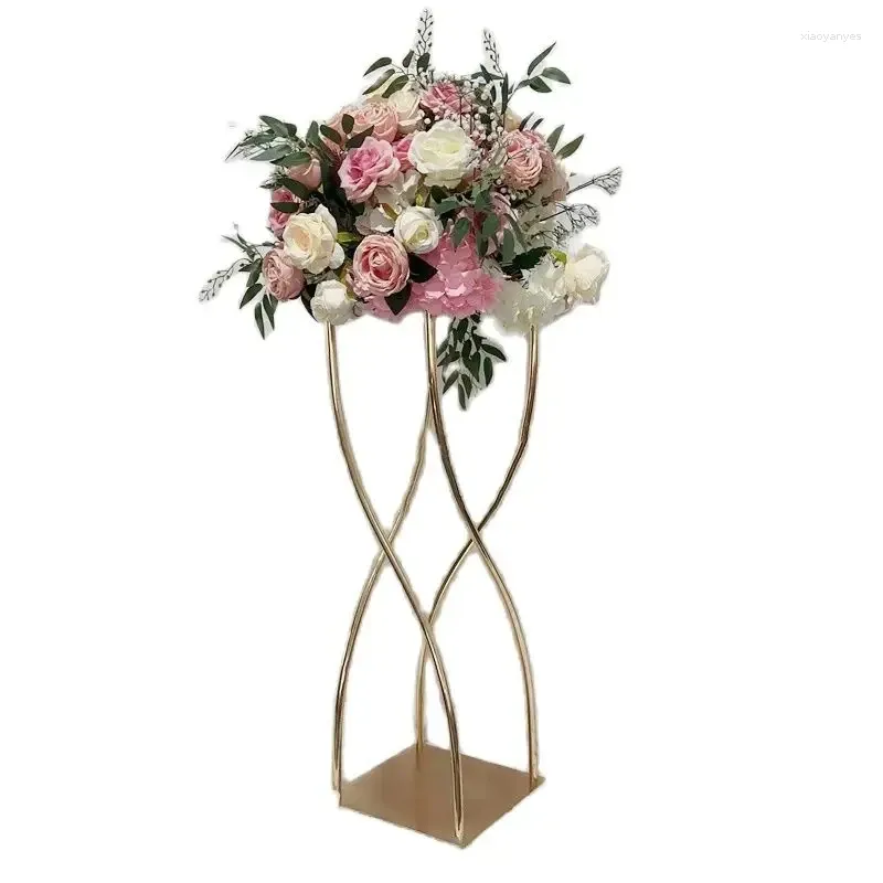 パーティーデコレーション10 PCS VASE GOLD FLOWER STAND METAL ROAD LEAD 35インチウェディングテーブルセンターピース花ラックイベントホーム