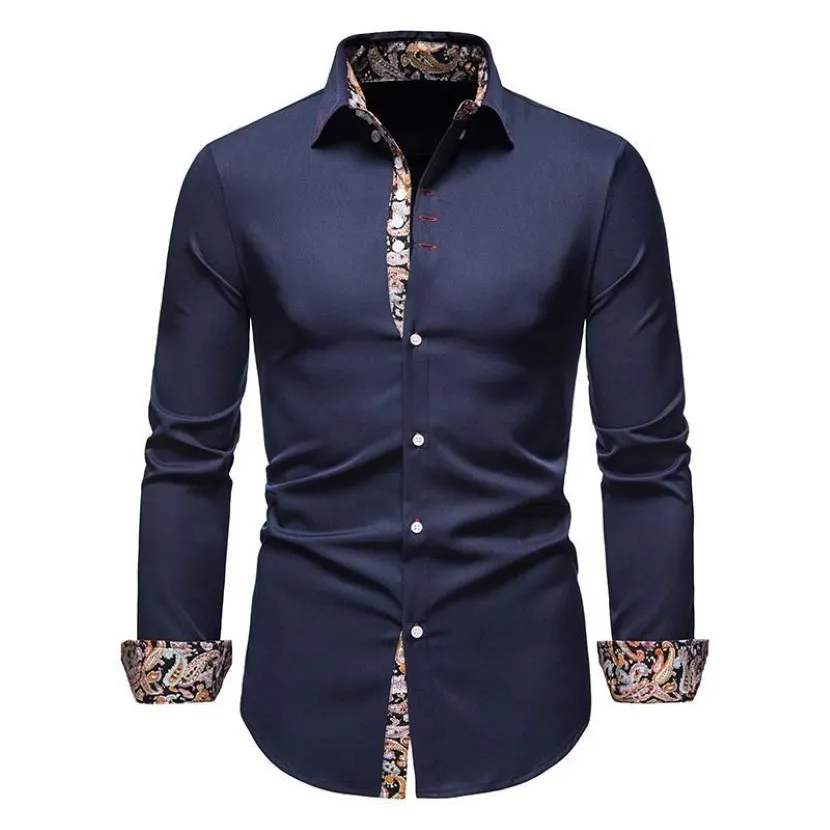 Mens Paisley Cotton Long Sleeve Dress Shirt Floral Print Casual Retro Button Down Shirts Men Slim Fit Chemise Homme Men's1753