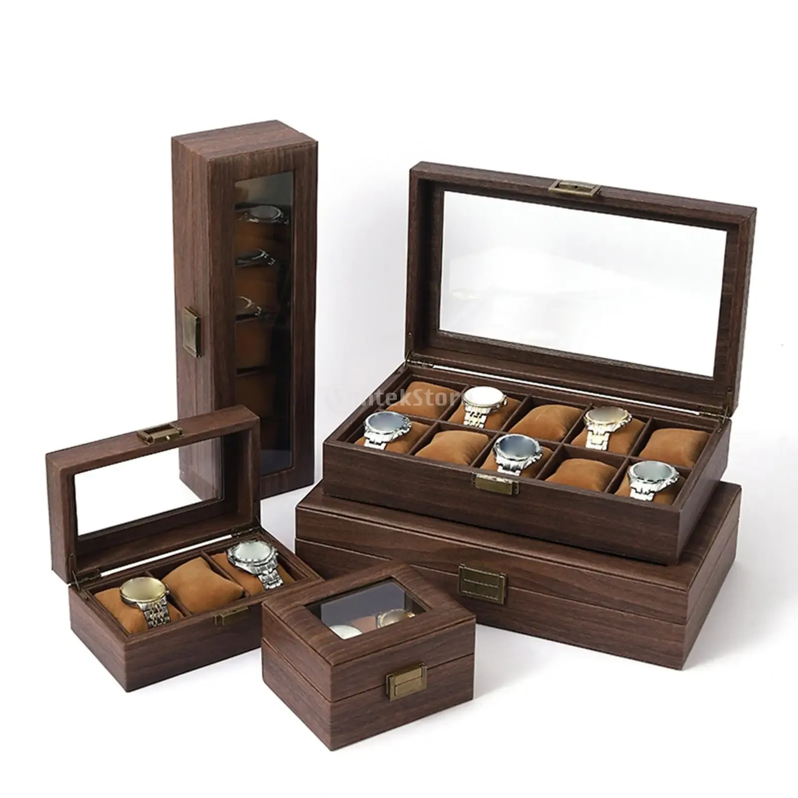 Skrzynki zegarek do magazynowania dekoracja odporna przenośna drewniana pudełko biżuterii Wyświetlacz Zamknięta Zegarek Organizator podróży Mężczyźni kobiety