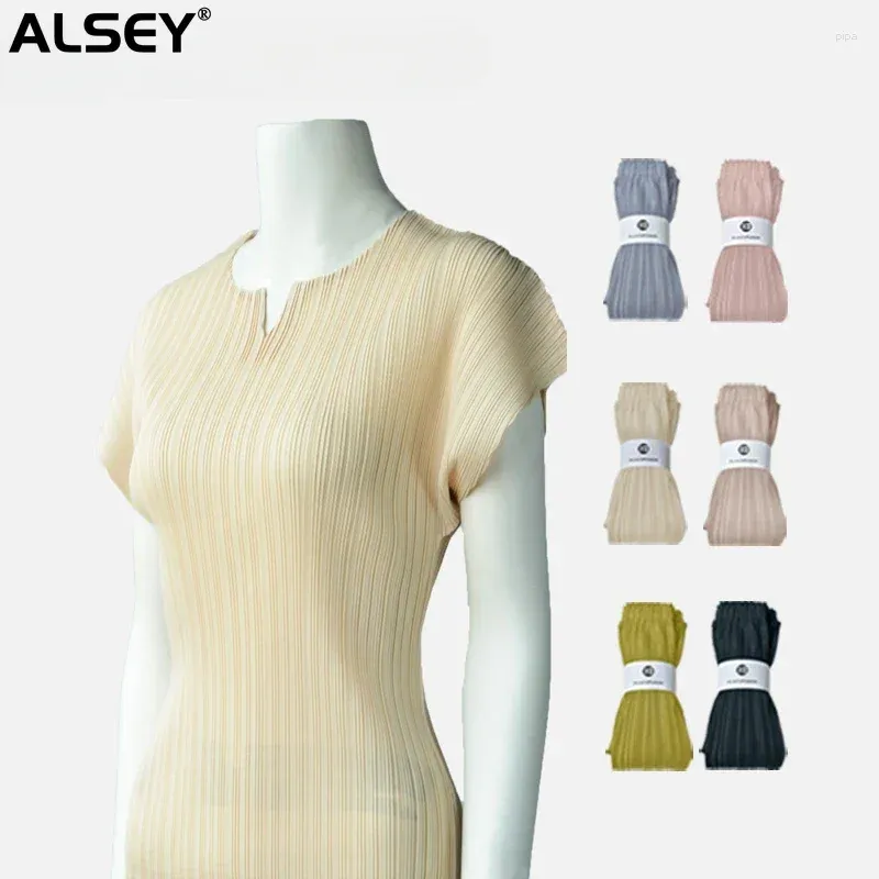 Polos pour femmes ALSEY MIYAKE PLAIS SUMME DESCONNATIONS COURCES TOPS BUREAU FACHIE Dame Tempérament élégant T-shirt à col