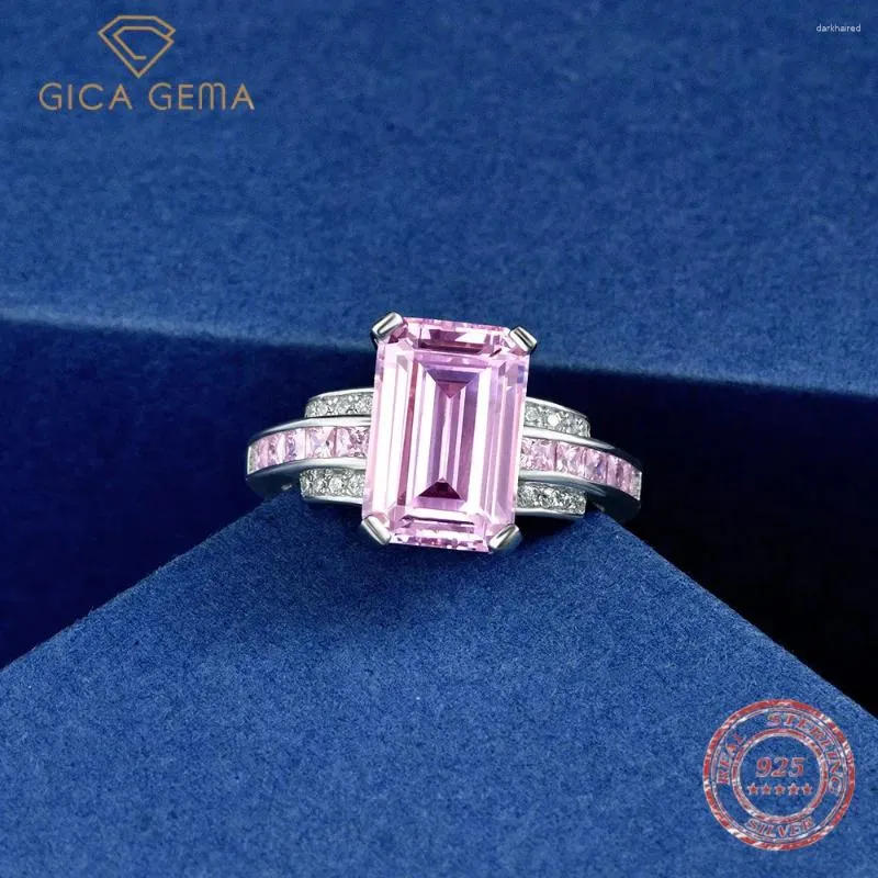 Cluster Rings Gica Gema 925 Sterling Silver Emerald Cut Lab Pink Gemstone Engagement Fine Jewelry Cocktail Party Ring for Women Wedding Present