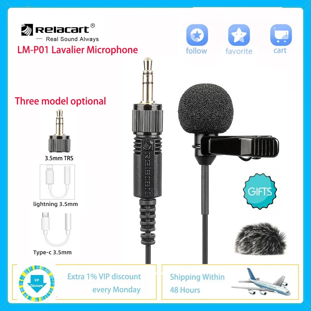 Microphones relacart lmp01 Lavalier microphone omnidirectional Mic de condenseur pour iPhone Xiaomi Huawei Samsung DSLR Camera Sony Canon Nikon