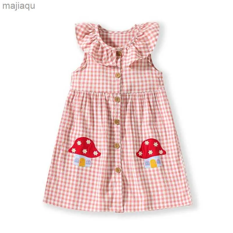 Robes de fille petites filles maven robes à carreaux pour appliques de champignons bébé filles robes sans manches