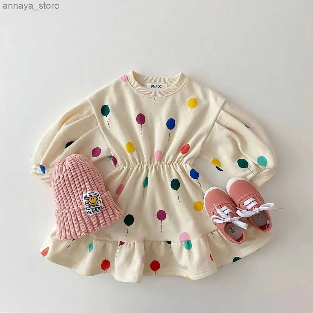 Mädchenkleider 2024 neue Frühlingsbaby Kleidung Sets süßes Nähkleid reine Baumwolle Langarm weibliche Baby -Cartoon -Druckkleider Kleidung 2404