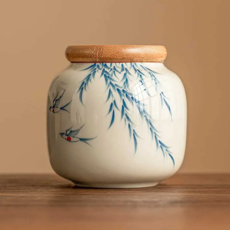 Recipientes de armazenamento de alimentos Storage Warter Wartled Ceramic Jar para novo Willow Grass Wood Cinza Chá cinza portátil portátil Small à prova de umidade Mini Armazenamento H240425