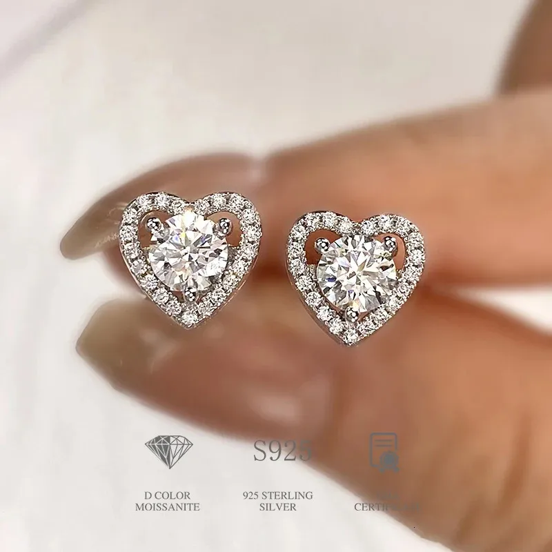 DiamondWorld Real 0.5CT D Color Diamond Heart Halo Stud Earrings for Women 925 Sterling Silver Luxury Fine Jewelry 240419