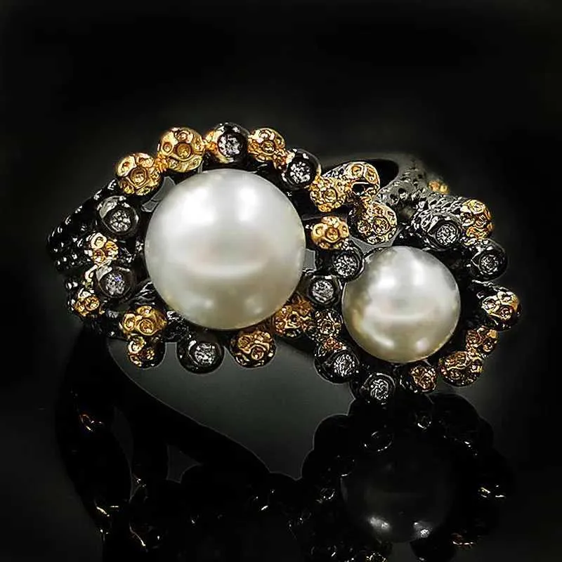 Band Rings Vintage 925 Sterling Silver Barock Freshwater Pearls For Women Black Gold Filled Cocktail Fine Jewelry Ring Gift H240425