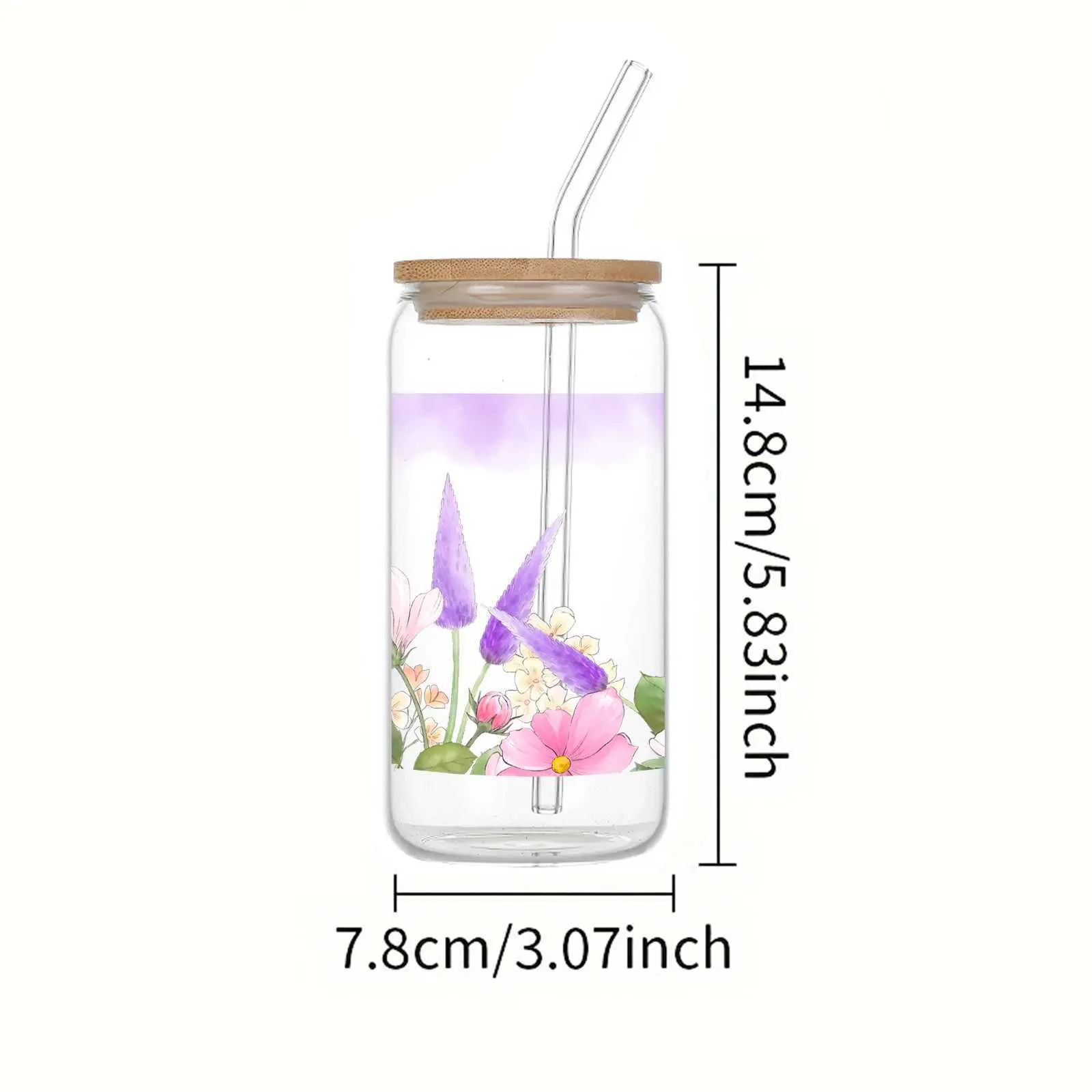 Gobelers Flower Series Verre à boire transparent avec couvercle en bambou et paille tasse de café Juice Brinks Drinkware Gift For Friend H240425