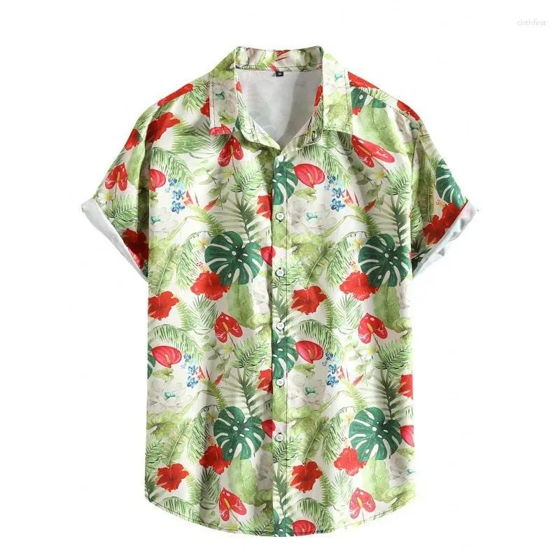 Men's Casual Shirts Hawaiian Floral Leaf Shirt Men Summer Oversized Short Sleeve Tops Fashion 3d Print Flamingo Tiger T Street Lapel Blouse