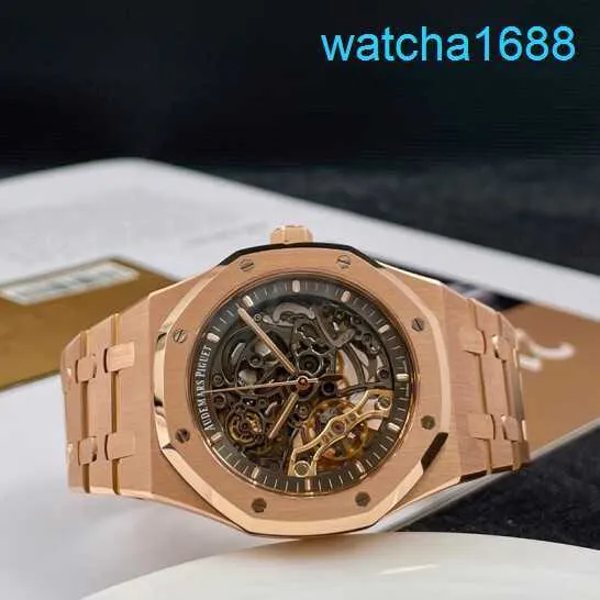 AP Movement Wrist Watch Royal Oak Series 15407or Rose Gold Hollow Double Pendule Watch Men's Fashion Business Causal Business Mécanique Sports