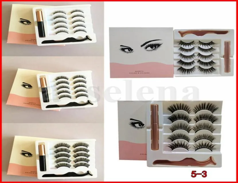 Eyeliner líquido magnético Falso Eyelashes Tweezer Magnet Lashes Glue Ferramentas de Make Up 5 Pares Cília 3 em 1 set2700095