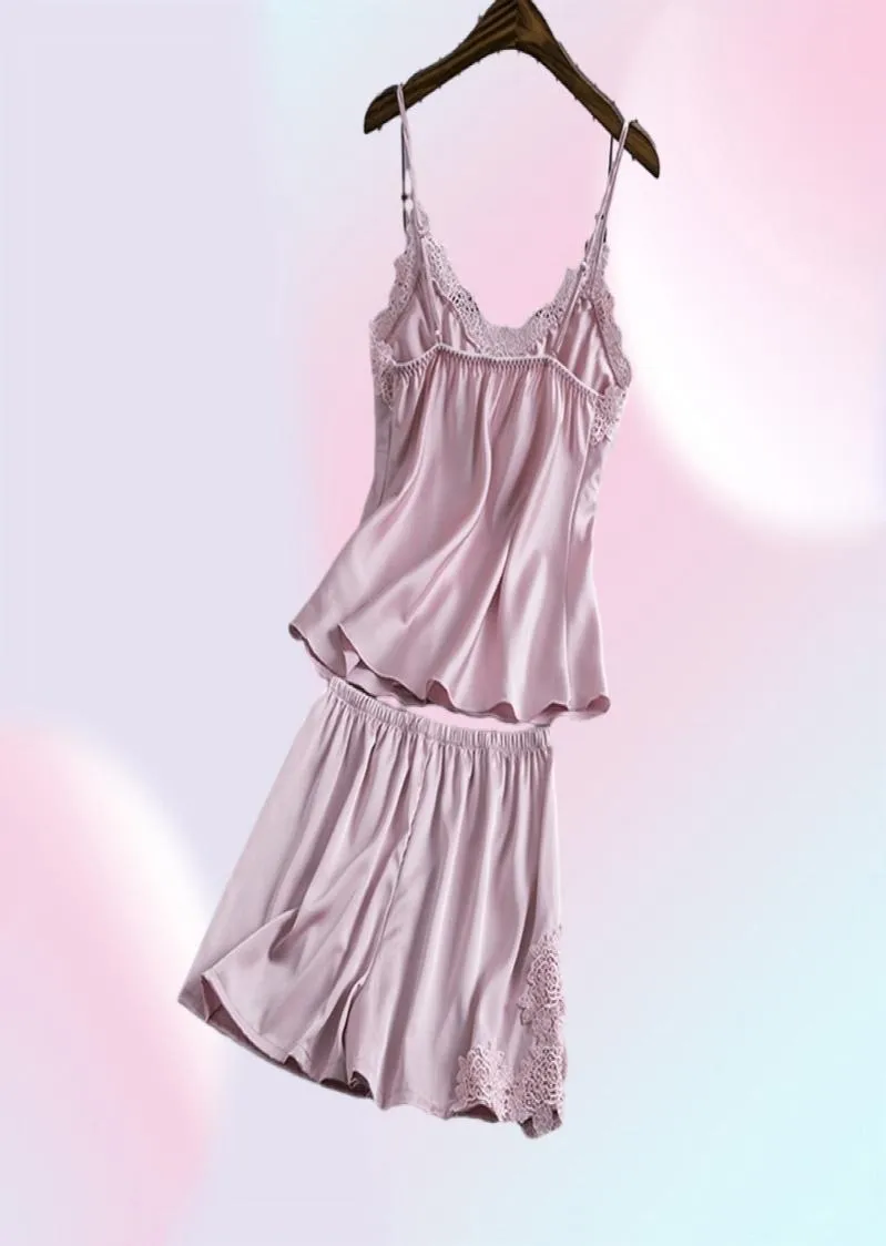 Pajamas sätter Silk Women Nightrowns Sexiga damer Satin Nattkläder Kvinnor Robe Nighties Sleepwear Shorts Combinaison Pyjama Femme 220518921884