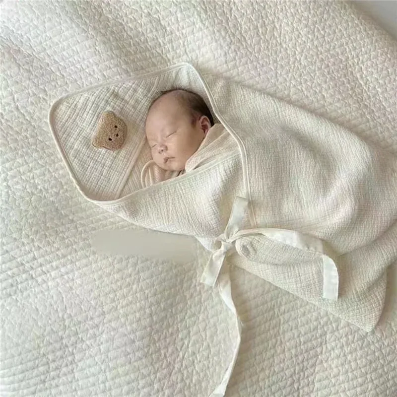 Svadlande muslin baby filt nyfödd swaddle wrap spädbarn tar emot filtar tecknad björn huva baby sovsäckar pojke flicka swaddler