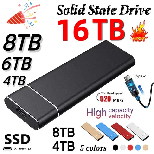Boîtes tout nouveau disque dur externe 1 To à haute vitesse SSD 2 To Mobile disque dur Typec / USB3.1 Drive à semi-conducteurs pour Mac / PC / Téléphone