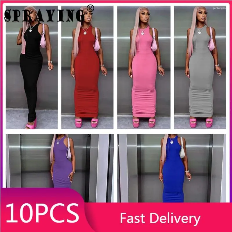 Vestidos casuais 10pcs Party for Women Summer 2024 sem mangas itens de pescoço de pesco