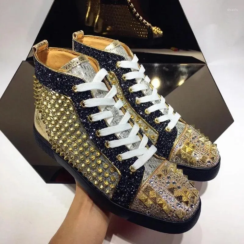 Casual Buty luksusowy designerski zielony zielony płaskie włosy stylista rivet rhinestone męski sneakers netto czerwony