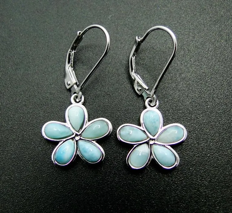 Natural Larimar Jewelry Flower Earring Fine Jewelry Silver Dangle Earrings 100 925 Sterling Silver Jewelry for Girl039S Earrin7017969